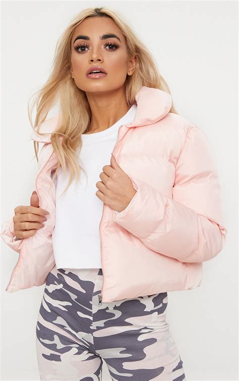 baby pink cropped puffer jacket prettylittlething usa
