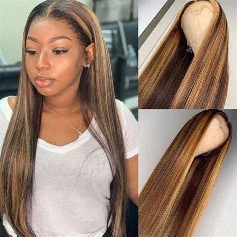 honey blonde highlight wig color  straight  lace frontal wig
