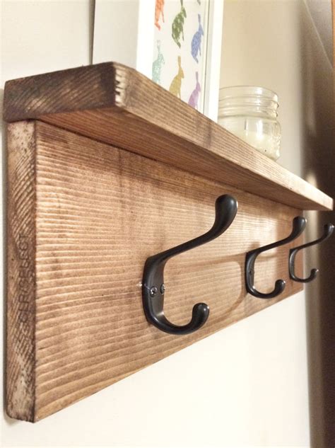 rustic wooden coat entry hook rack  shelf rustic home etsy