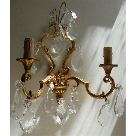 Pair Of Antique French Louis Xv Gilt Bronze And Crystal Wall Sconces