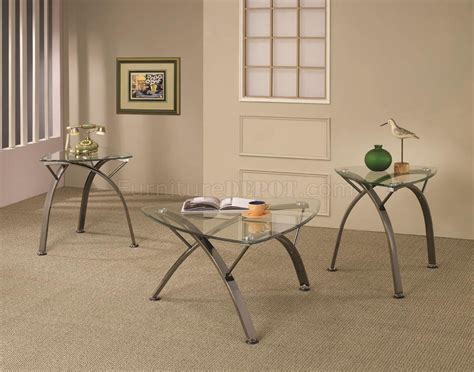 Clear Glass Top And Metal Legs Modern 3pc Coffee Table Set