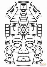 Coloring Mayan Mask Pages Face Printable Drawing sketch template