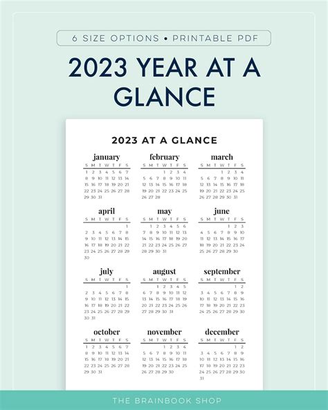 year   glance  printable calendar   etsy australia