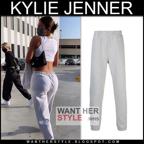 kylie jenner  grey sweatpants  white crop top  october     style