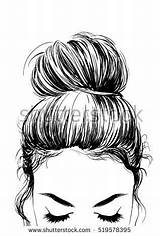 Bun Hair Girl Hairstyles Cute Draw Shutterstock Drawing Drawings Sketch Stock Vector Buns Easy Girly Sketches Curly Logo Pic Style sketch template