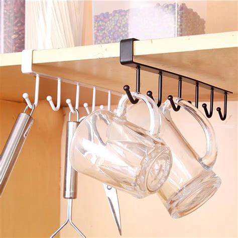 hooks cup holder hang kitchen cabinet  shelf storage rack organiser hook  shelf cup