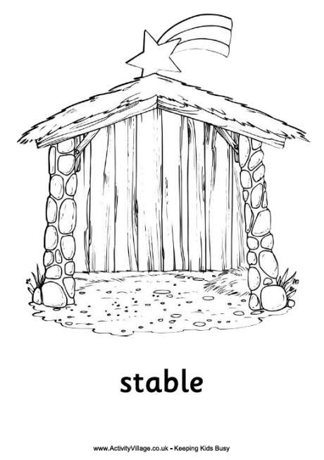 nativity colouring page stable