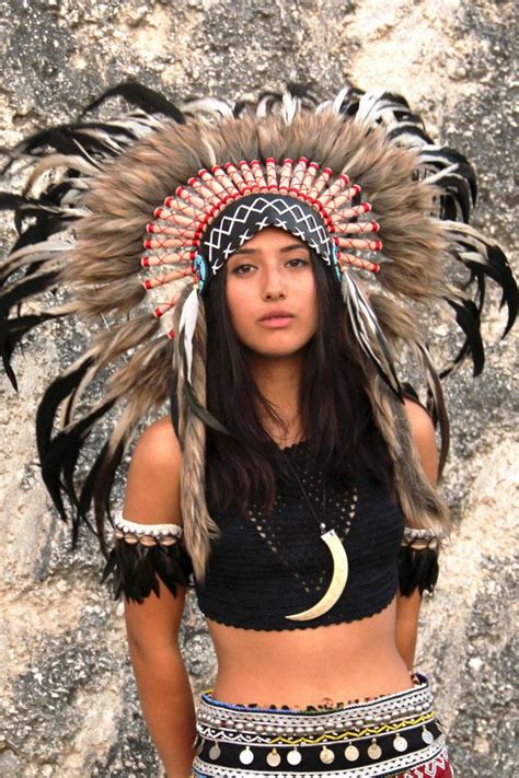indian headdress replica black cream and red short length warbonnet native american style
