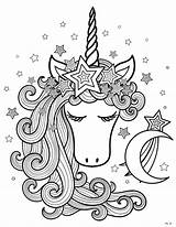 Unicorn Coloring Head Pages Moon Sheet Stars Kids Adults Print Magical sketch template