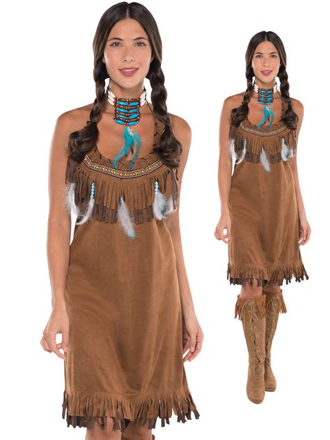 ladies red indian costume adults pocahontas native american fancy dress