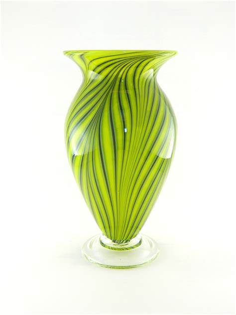 Hand Blown Art Glass Vase Bright Lime Green