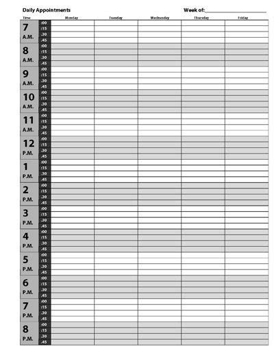 printable weekly calendar with 15 minute time slots photo calendar