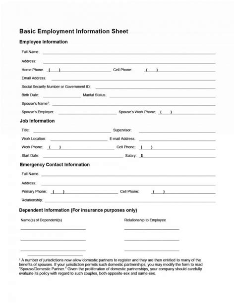 editable  employee personnel file template information form awesome