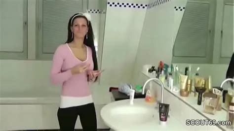 german step sister caught in bathroom and helps with handjob xnxx