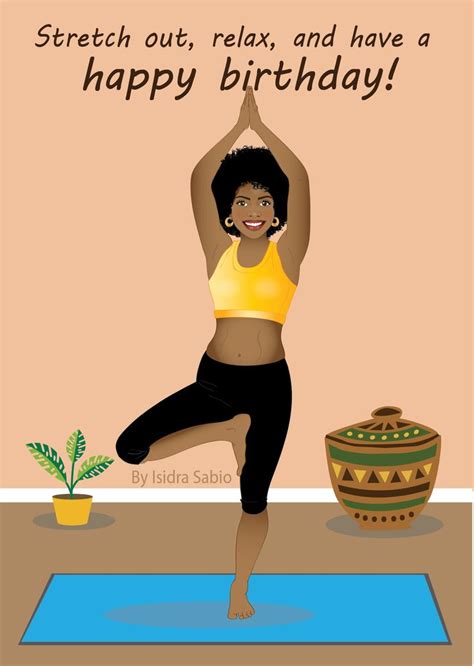 card    afrocentric yoga birthday card  woman shows