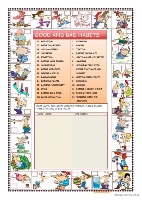 119 habits good and bad english esl worksheets pdf and doc