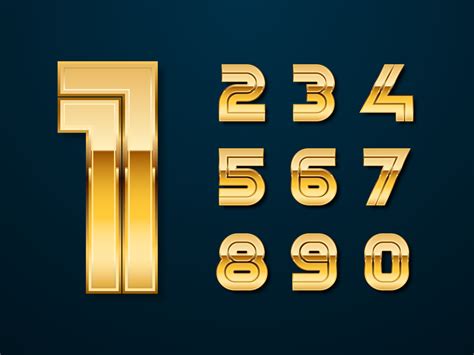 golden bold numbers vector set  vector art  vecteezy