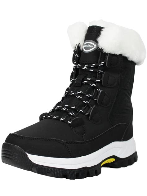 winter warm snow boots  women comfortable faux fur lined outdoor snow shoes waterproof hiking