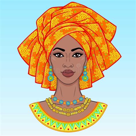 Portrait Young Beautiful African Woman Turban Stock Illustrations