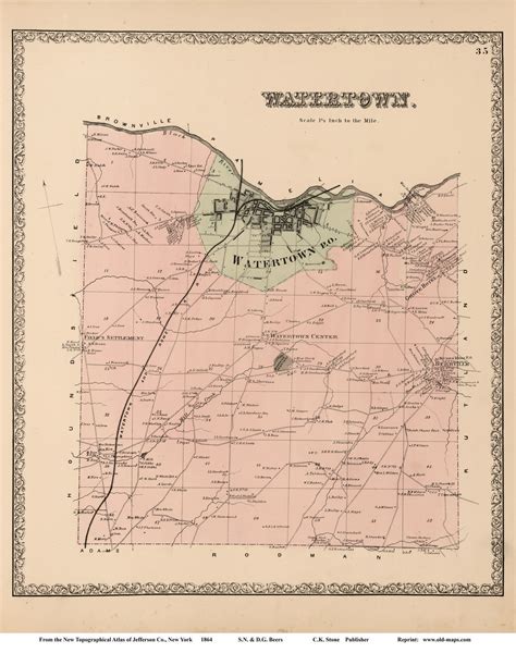 Watertown New York 1864 Old Town Map Reprint Jefferson Co Old Maps
