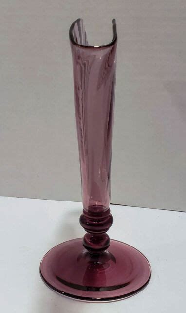 Steuben Glass Optic Rib Fan Vase Amethyst Purple Ebay