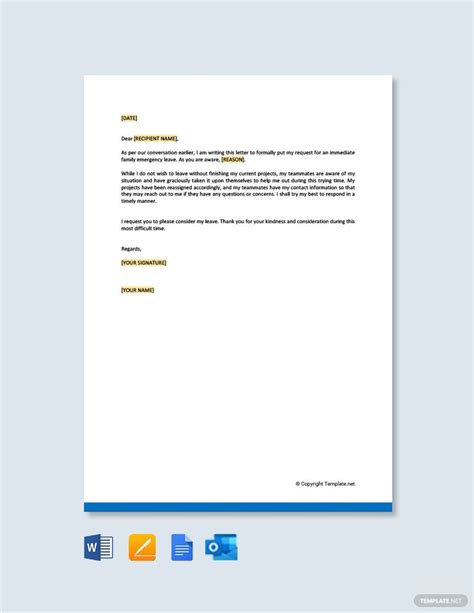 family emergency leave letter  google docs word pages outlook