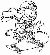 Coloring Skateboarding Garfield sketch template