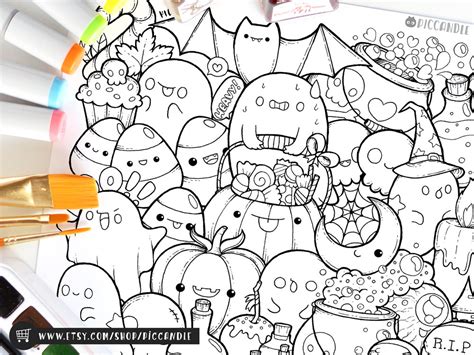 halloween doodle coloring page printable cute coloring page