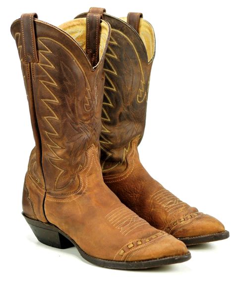 wrangler mens distressed brown leather western cowboy wingtip boots vintage