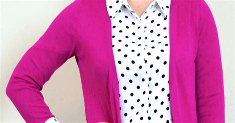 outfit post polka dot blouse pink cardigan black pencil skirt