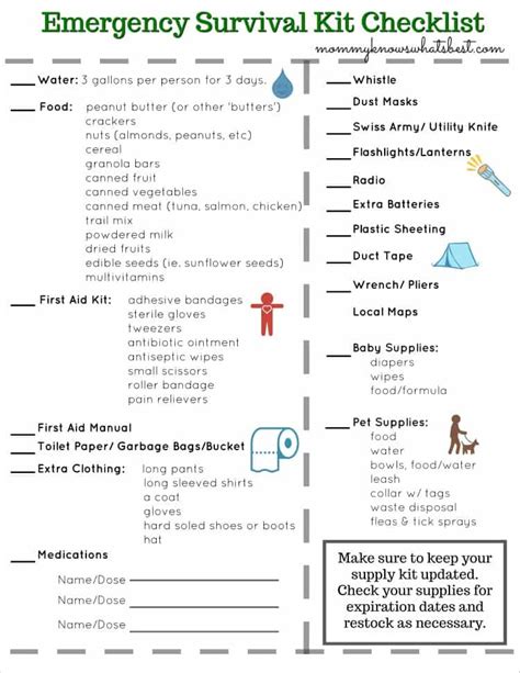 emergency survival kit list    family  printable checklist