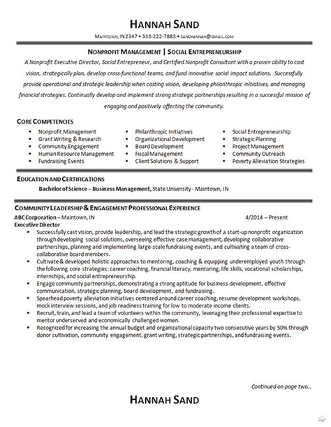 nonprofit manager resume  executive director