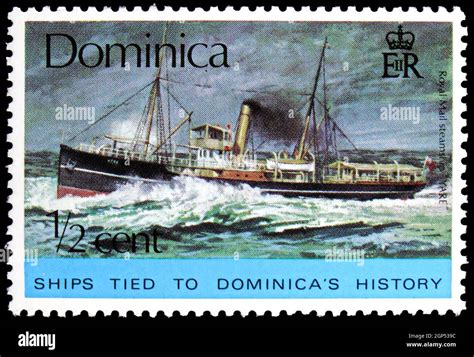 moscow russia august   postage stamp printed  dominica shows royal mail steamer