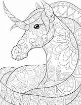 Pferde Ausdrucken Mandalas Volwassen Leuk Kleurende Stijlillustratie Boek Ontspannen Reiterin Einhorn sketch template