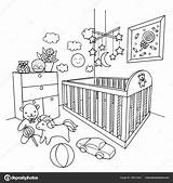 Room Baby Kids Vector Crib Coloring Pages Template sketch template
