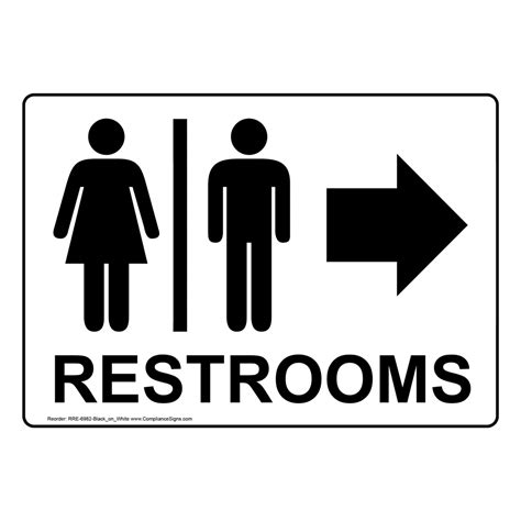 restrooms  arrow sign black  white  sizes easy order