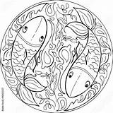 Mandala Fishes Carp Farbton Fischt Coloritura Pesca Vettore Kleuren Koi Pond Illustratie Herunterladen sketch template