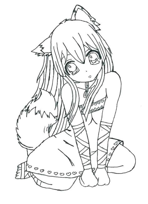 anime cat girl coloring page youngandtaecom   fox coloring