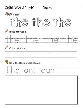 sight word  practice worksheet  growing  kindergarden tpt
