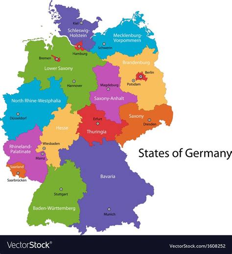 colorful germany map  regions  main cities germany hamburg germany map vector