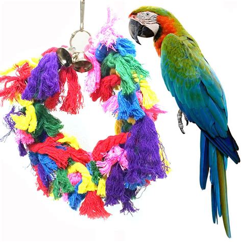 buy colorful cotton ropes toy swing rings pet dog animal preening bells ropes