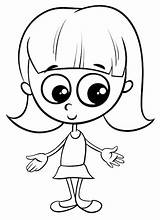 Girl Cartoon Coloring Little Cute Vector Illustration Premium sketch template