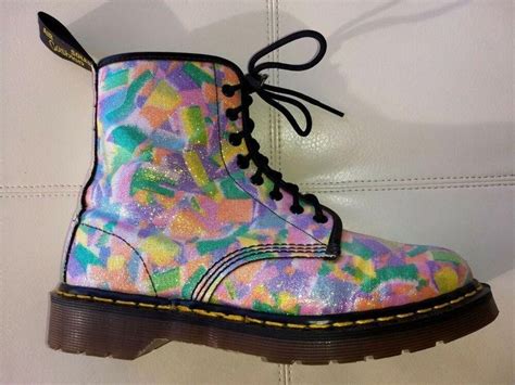 dr martens fantasy glitter pastel boots   england rare vintage uk