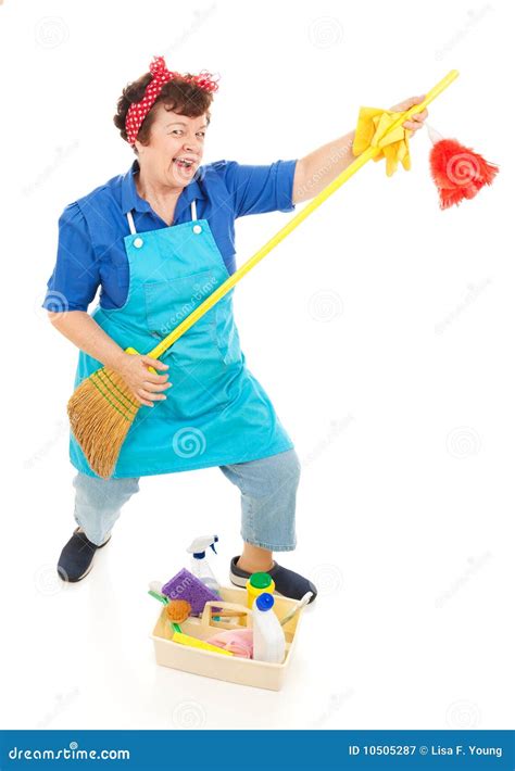 cleaning lady fun stock image image  house maid mature