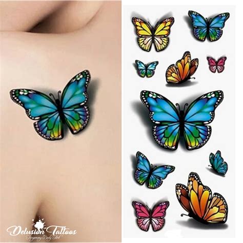 3d butterfly temporary tattoos set of 10 black pink blue etsy