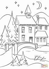 Village Coloring Winter Pages Welcome Printable Nature Drawing Color Snowy sketch template