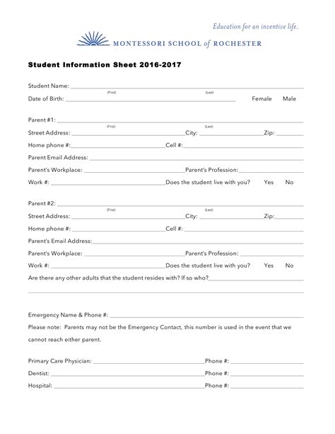 student information sheet templates  allbusinesstemplatescom