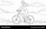 Girl Coloring Bicycle Rides Vector Book Beautiful sketch template
