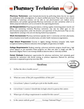 pharmacy technician information worksheet  sunny side  resources