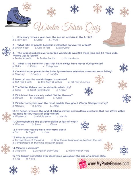 winter trivia questions  answers printables